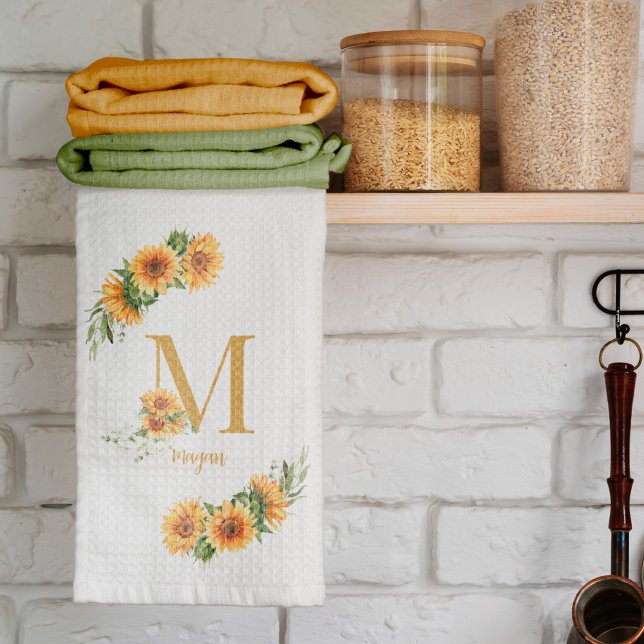 Rustic floral monogrammed name personalised tea towel (Creator Uploaded)