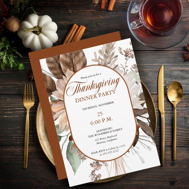 Rustic Floral Muted Tones Thanksgiving Dinner Invitation (Elegant Muted Rustic Floral Thanksgiving Dinner Party Invitation - Print | Digital Download)