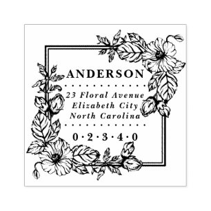 Rustic Floral Name & Return Address Classic Rubber Stamp