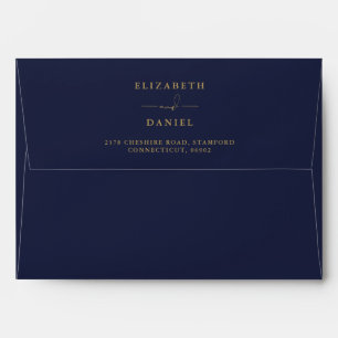 Rustic Floral Navy Blue And Gold Wedding Envelope