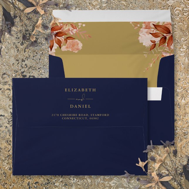 Rustic Floral Navy Blue And Gold Wedding Envelope (Rustic Floral Navy Blue And Gold Wedding Envelope
)