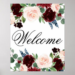 Rustic Floral   Navy Blue Red Bridal Shower Poster