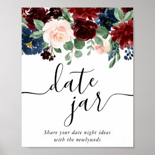 Rustic Floral   Navy Burgundy Marsala Date Jar Poster
