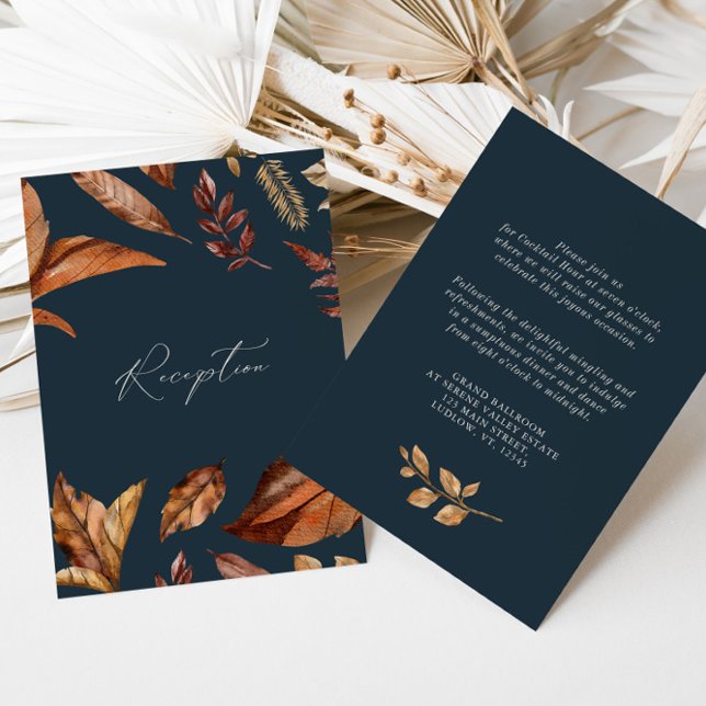 Rustic Floral & Navy Wedding Reception Enclosure Card (Creator Uploaded)