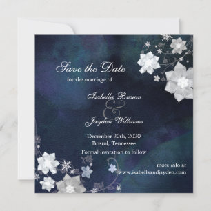 Rustic Floral Navy Winter Wedding Save the Date