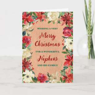 Rustic Floral Nephew & Family Merry Christmas Card