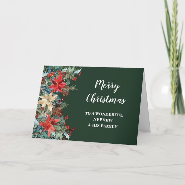 Rustic Floral Nephew & Family Merry Christmas Card (Front)