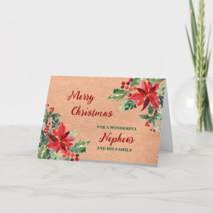 Rustic Floral Nephew & Family Merry Christmas Card