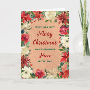 Rustic Floral Niece Merry Christmas Card