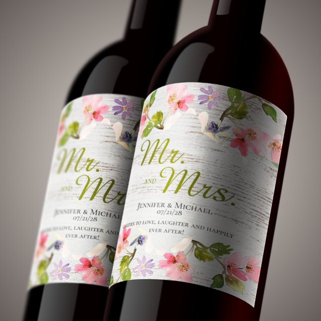Rustic Floral on White Wood Wine Label (Creator Uploaded)