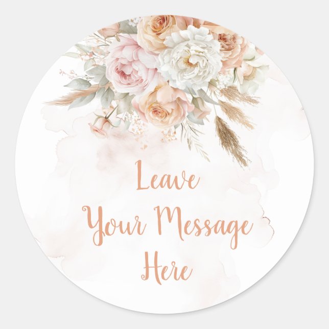 Rustic Floral Onederful Love Your Message Here Classic Round Sticker (Front)