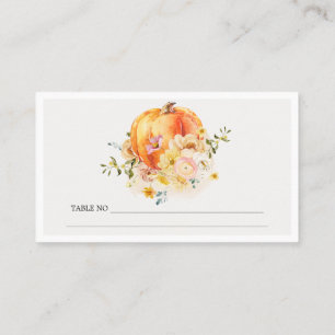 Rustic Floral Orange Autumn Pumpkin Wedding Place Card