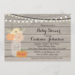 Rustic Floral Orange Pink Girl Baby Shower Invite