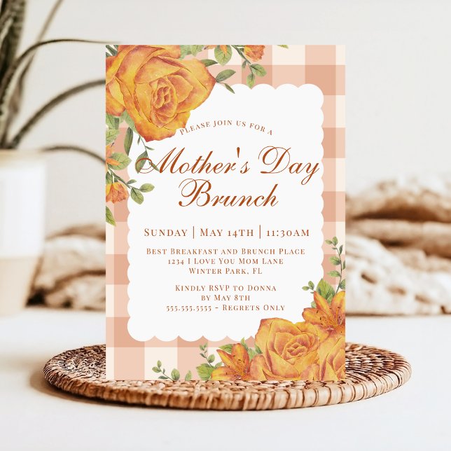 Rustic Floral Orange Tan Mother's Day Brunch Invitation (Creator Uploaded)