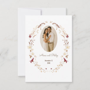 Rustic Floral Oval Photo Frame Botanical Wreath Thank You Card