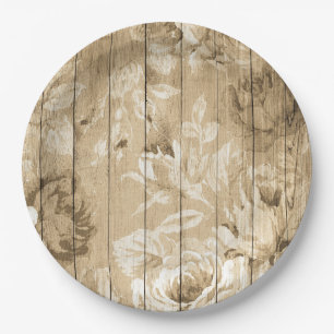Rustic Floral Painted Wood Disposable Paper Plates