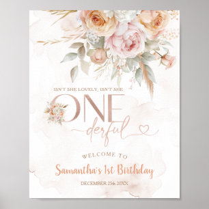 Rustic Floral Pampas Isn't She Onederful Welcome Poster