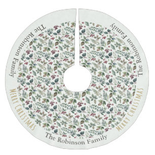 Rustic Floral Patterned Botanic Elegant Christmas Brushed Polyester Tree Skirt