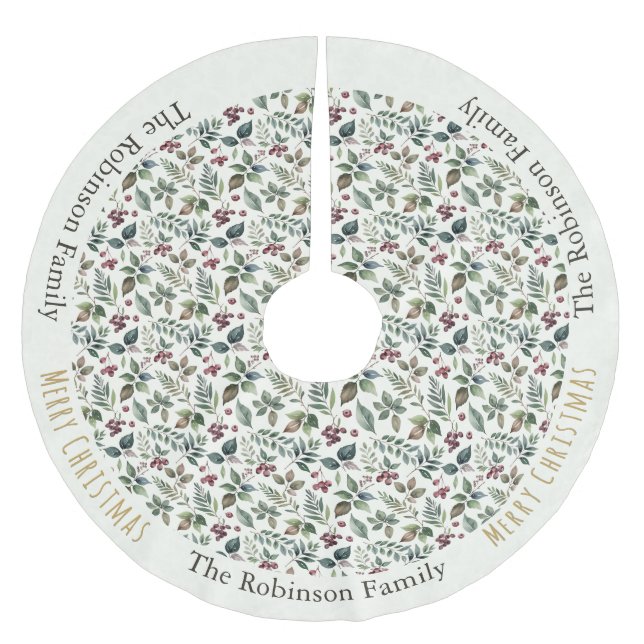 Rustic Floral Patterned Botanic Elegant Christmas Brushed Polyester Tree Skirt (Front)