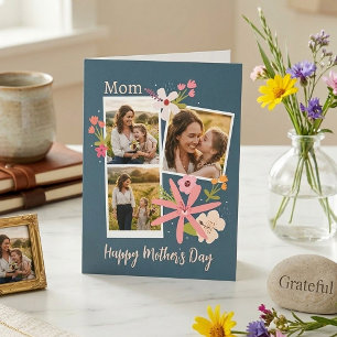 Rustic Floral Photo Collage Mother's Day Card