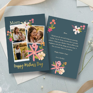 Rustic Floral Photo Collage Mother's Day Real Foil Holiday Card