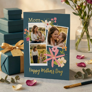 Rustic Floral Photo Collage Mother's Day Real Foil Holiday Card