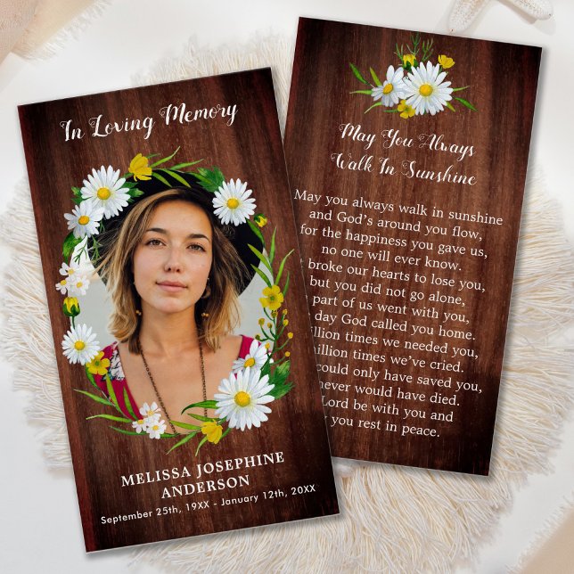 Rustic Floral Photo Funeral Memorial Prayer Card (Creator Uploaded)