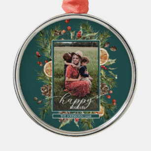 Rustic Floral Photo Metal Ornament
