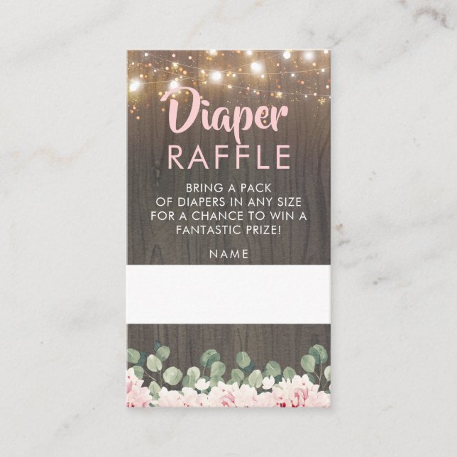 Rustic Floral Pink Baby Shower Diaper Raffle Enclosure Card (Front)