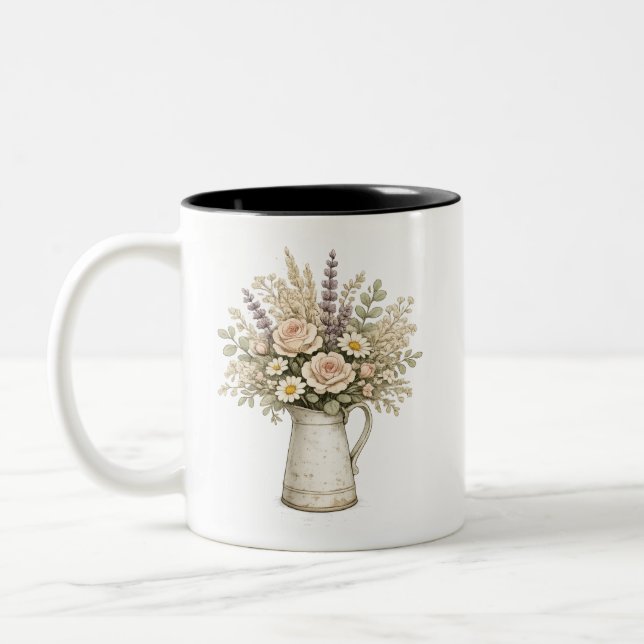 Rustic Floral Pitcher Two-Tone Coffee Mug (Left)