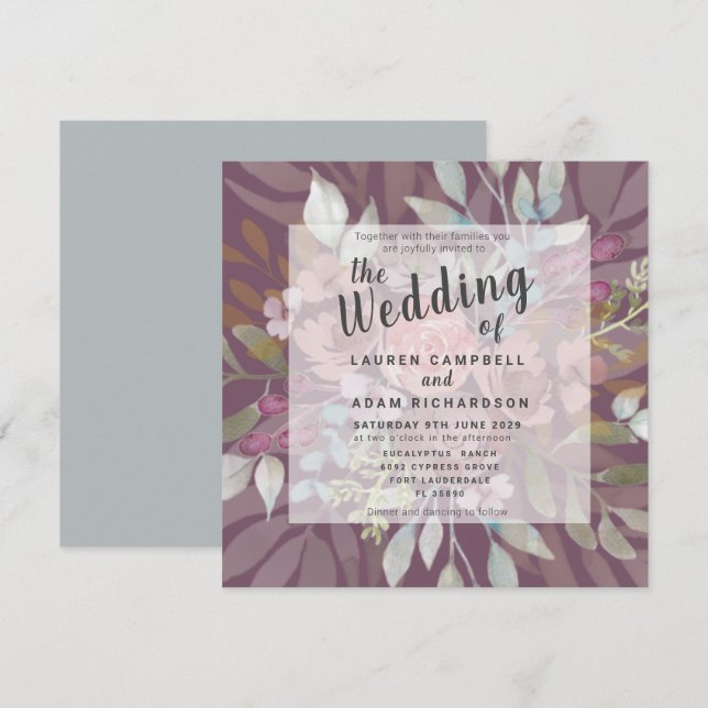 Rustic Floral Plum Purple Wedding Invitation (Front/Back)