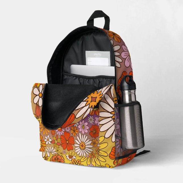 Rustic Floral  Printed Backpack (Back Corner Right (Open))