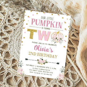 Rustic Floral Pumpkin 2nd Birthday Party Invitation