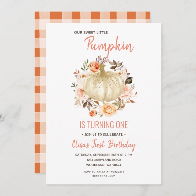 Rustic Floral Pumpkin Birthday Invitation (Front/Back)