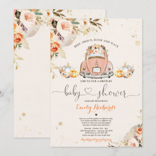 Rustic Floral Pumpkin Drive By Baby Shower Invitation