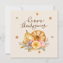 Rustic Floral Pumpkin Happy Thanksgiving Card