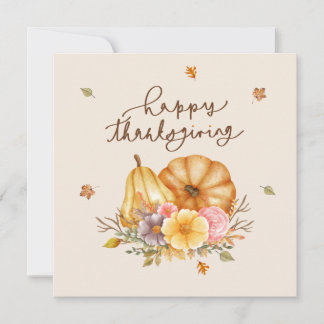 Rustic Floral Pumpkin Happy Thanksgiving Card