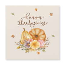 Rustic Floral Pumpkin Thanksgiving Magnetic Card