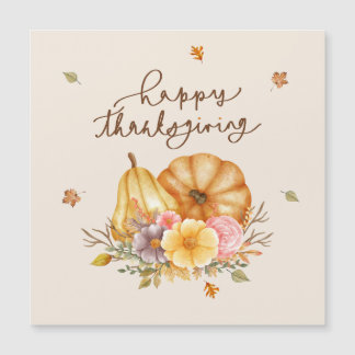 Rustic Floral Pumpkin Thanksgiving Magnetic Card