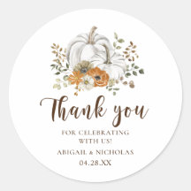 Rustic Floral Pumpkin Wedding Thank You Sticker