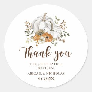 Rustic Floral Pumpkin Wedding Thank You Sticker 