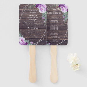 Rustic Floral Purple & Silver Wedding Program Hand Fan