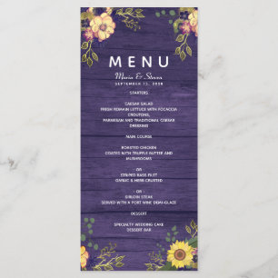 Rustic Floral Purple Wedding Menu