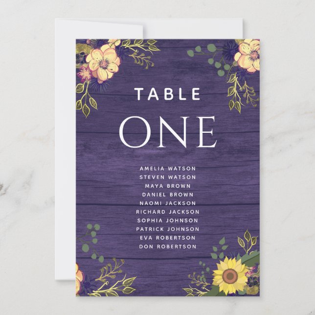 Rustic Floral Purple Wedding Seating Chart (Front)