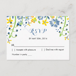 Rustic Floral | R S V P Reply Card Navy Yellow