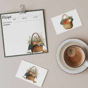 Rustic Floral Recipe Card Vintage Picnic Basket