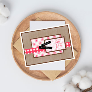 Rustic Floral Red Birthday Card