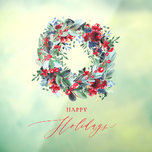 Rustic floral red Christmas wreath happy Holidays