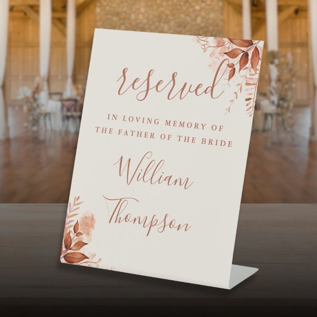 Rustic Floral Reserved For Father Mother Memorial Pedestal Sign (Rustic Floral Reserved For Father Mother Memorial Pedestal Sign)