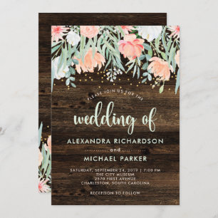 Rustic Floral Romance Watercolor Wedding Invitation